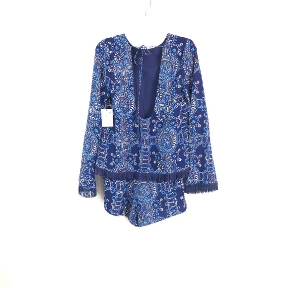 Mott 50 Chase the Sun SPF Blue & White Fringe NEW Bohemian Swim Fashion Romper - Picture 8 of 10
